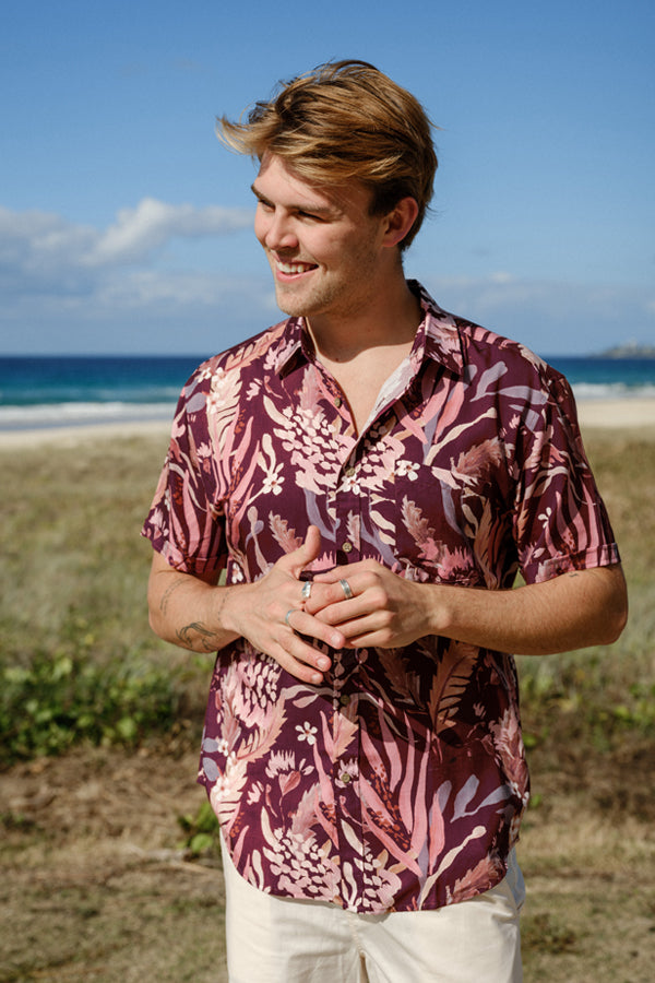 Short Sleeve Shirt - Burgundy Blooms