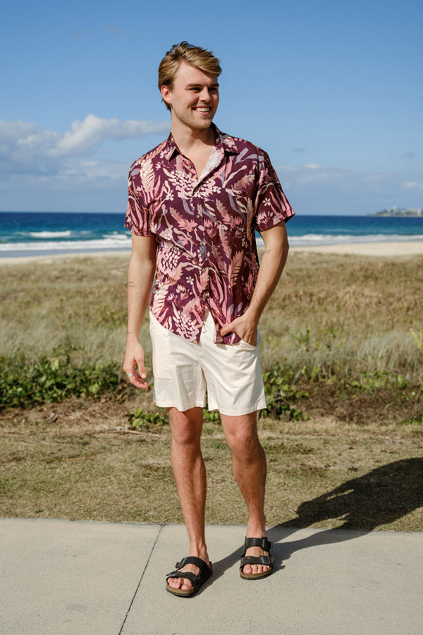 Short Sleeve Shirt - Burgundy Blooms