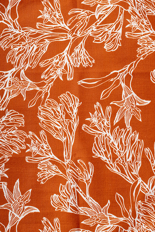 Vibrant burnt orange base with white paw-like outlines, capturing the unique floral structure of the Australian Kangaroo Paw plant