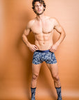 Stylish navy bamboo underwear with white botanical patterns, ideal for everyday wear